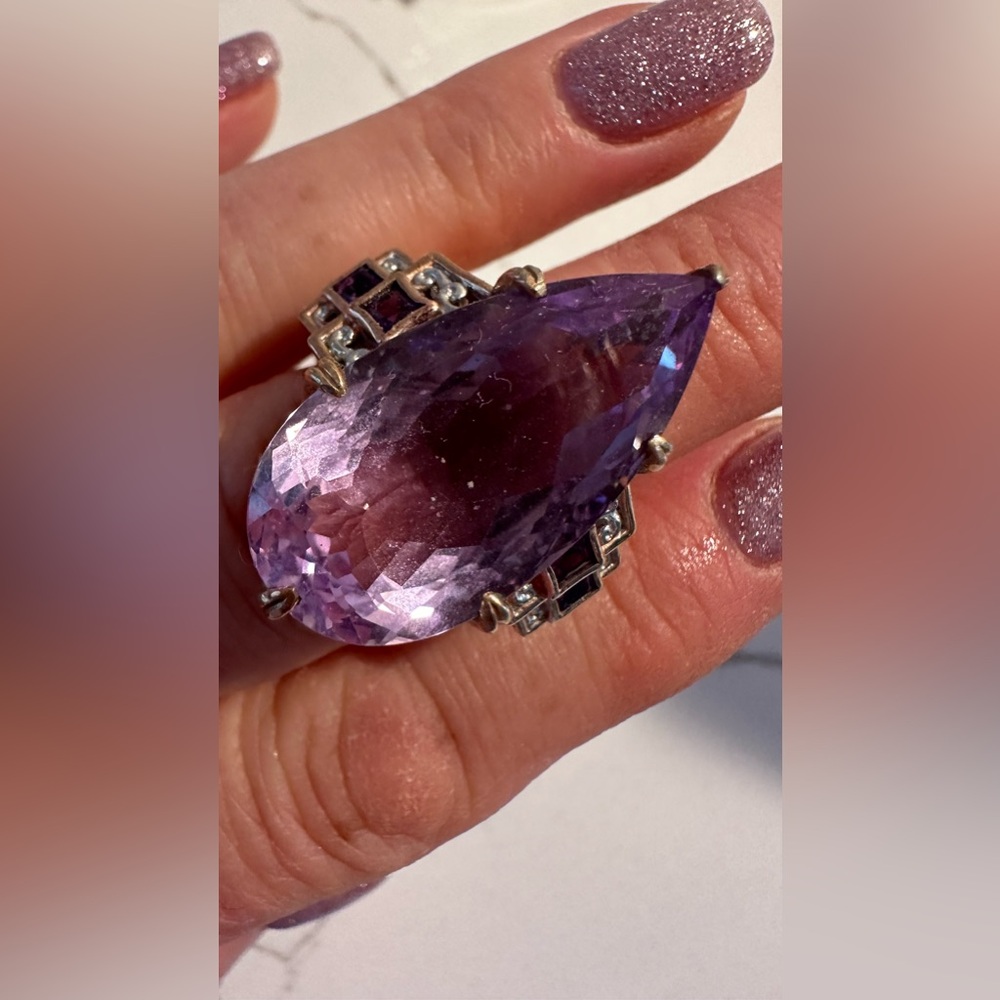 Large Natural Amethyst Statement Ring - image 2